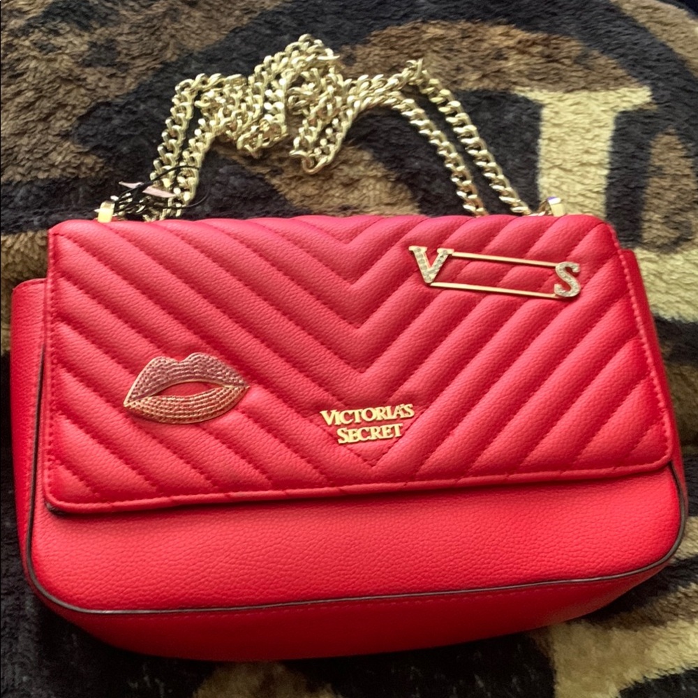 Victoria's Secret Red Crossbody Bag with Gold Chain